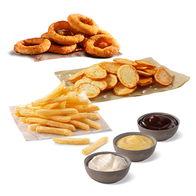 Large fries + Onion rings 5pcs + Potato Chips + 3 dips - price, promotions, delivery