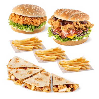 Zinger + Qurrito + Texas Grander + 3x fries - price, promotions, delivery