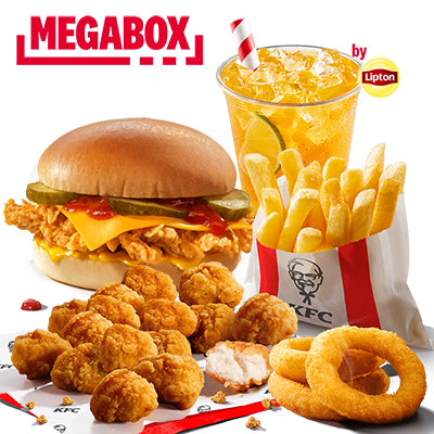 MEGABOX  Cheesburger & Popcorn Chicken & Bubble Tea