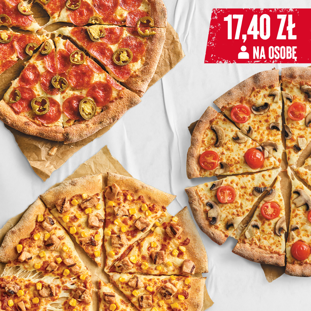 3 X ŚREDNIA PIZZA DLA 5 OSÓB - sprawdź w Pizza Hut