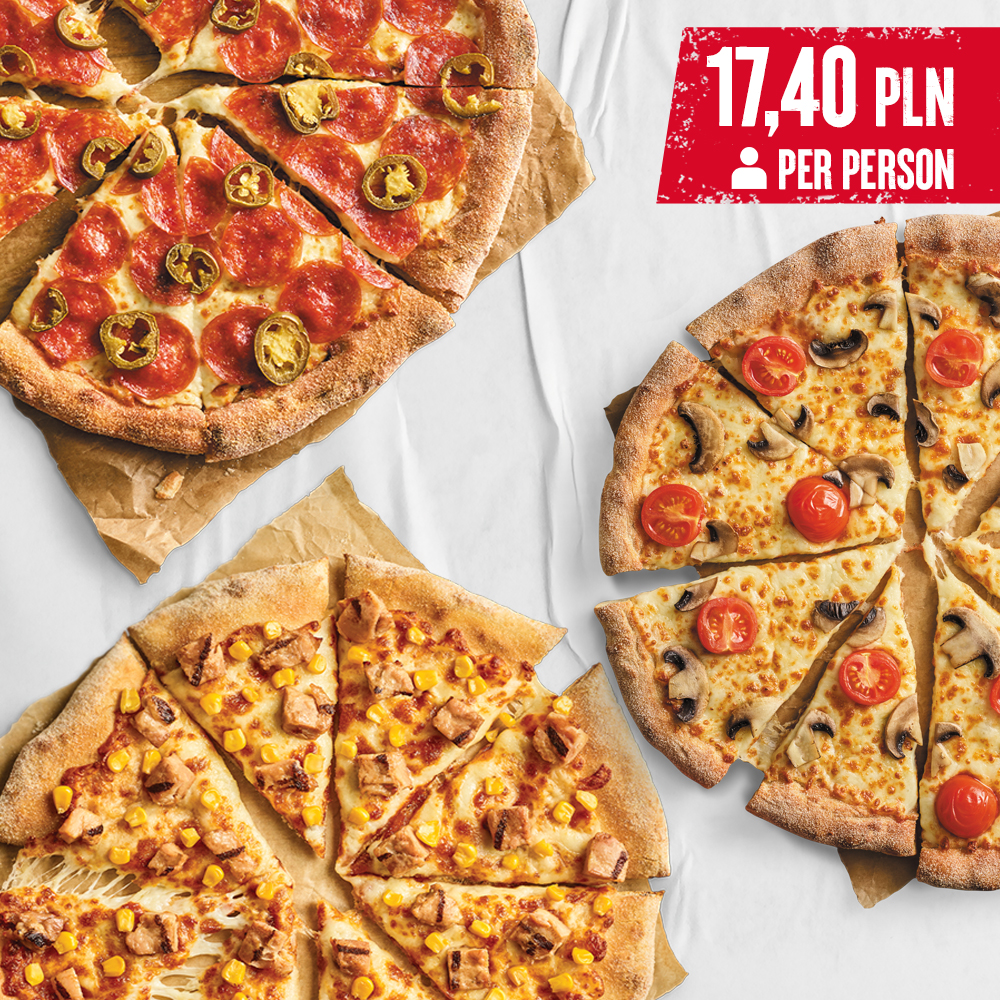 3 X MEDIUM PIZZA FOR 5 PEOPLE - sprawdź w Pizza Hut